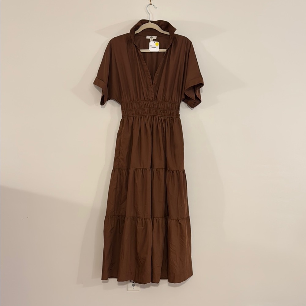 Entro Brown Flutter Sleeve Tiered Maxi Dress NWT